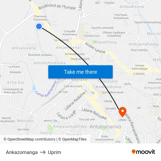 Ankazomanga to Uprim map