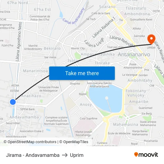 Jirama - Andavamamba to Uprim map