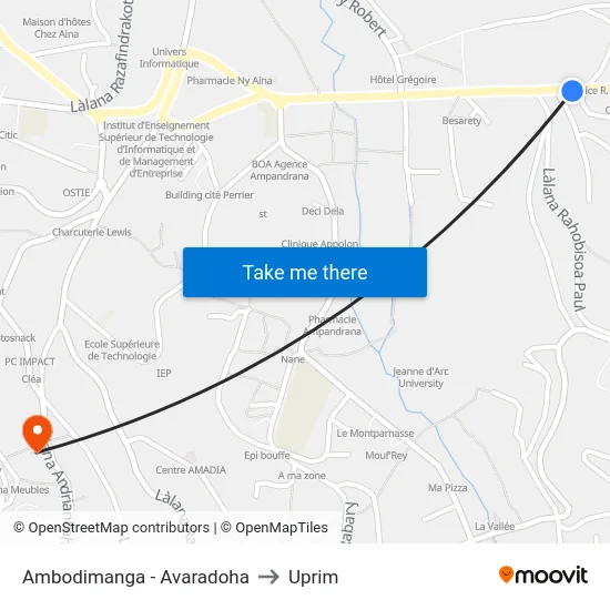 Ambodimanga - Avaradoha to Uprim map
