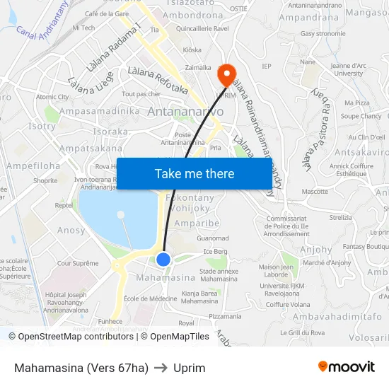 Mahamasina (Vers 67ha) to Uprim map