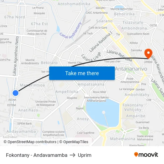Fokontany - Andavamamba to Uprim map