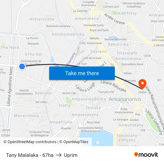 Tany Malalaka - 67ha to Uprim map