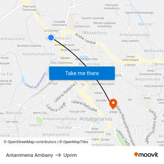Antanimena Ambany to Uprim map