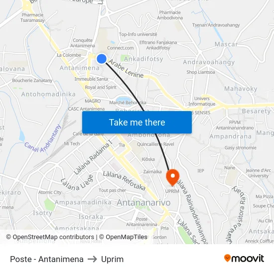 Poste - Antanimena to Uprim map
