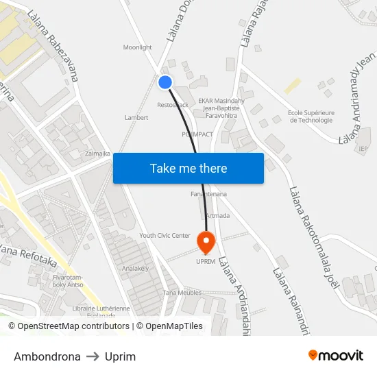 Ambondrona to Uprim map