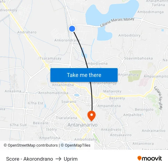 Score - Akorondrano to Uprim map