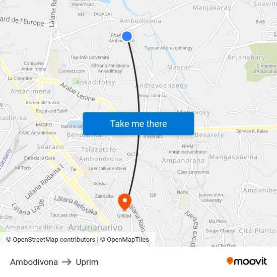 Ambodivona to Uprim map