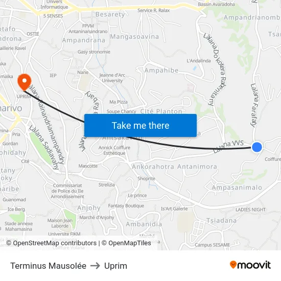 Terminus Mausolée to Uprim map