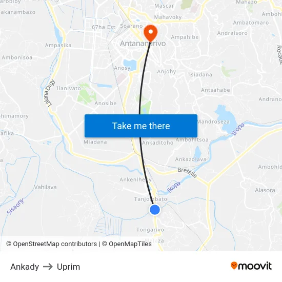 Ankady to Uprim map