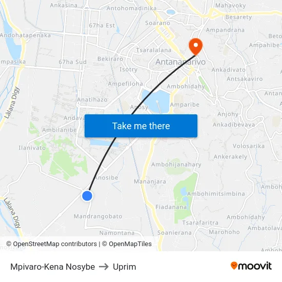 Mpivaro-Kena Nosybe to Uprim map