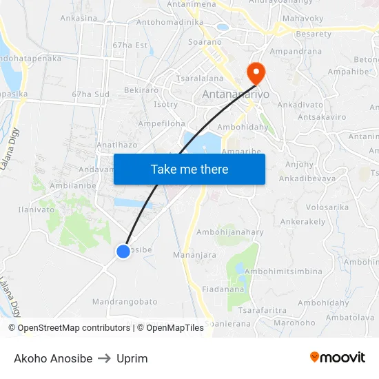 Akoho Anosibe to Uprim map