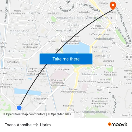 Tsena Anosibe to Uprim map