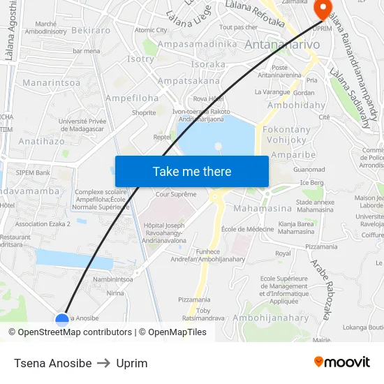 Tsena Anosibe to Uprim map