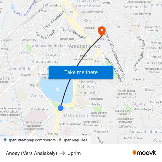 Anosy (Vers Analakely) to Uprim map