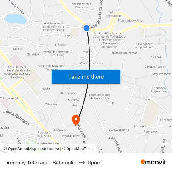 Ambany Tetezana - Behoririka to Uprim map