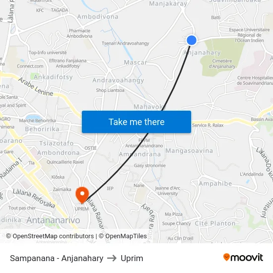 Sampanana - Anjanahary to Uprim map