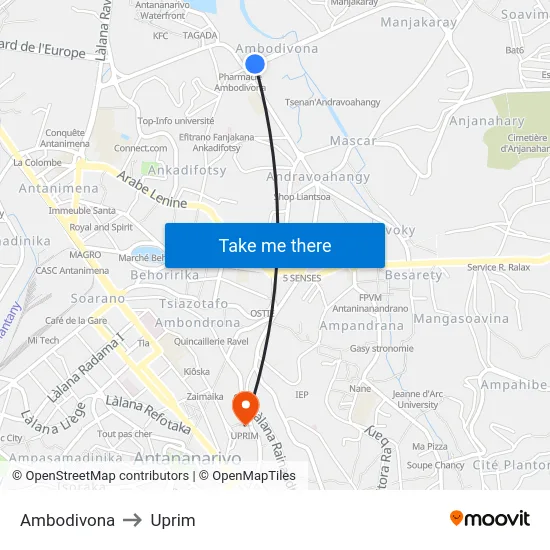 Ambodivona to Uprim map