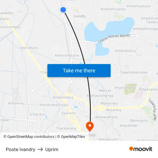 Poste Ivandry to Uprim map