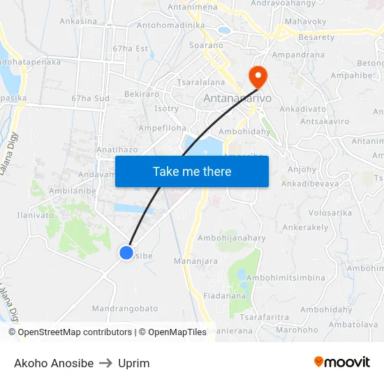 Akoho Anosibe to Uprim map