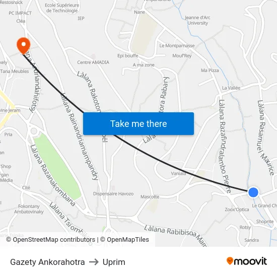 Gazety Ankorahotra to Uprim map