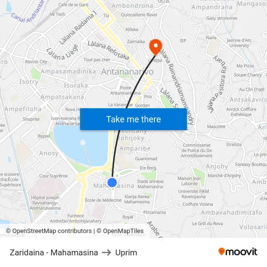 Zaridaina - Mahamasina to Uprim map