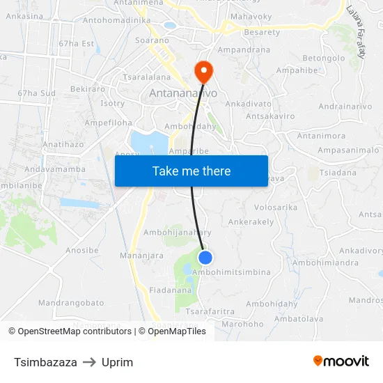 Tsimbazaza to Uprim map