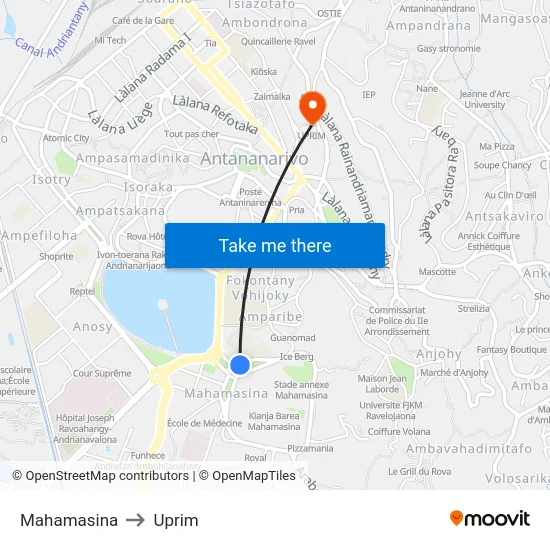 Mahamasina to Uprim map