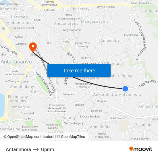 Antanimora to Uprim map