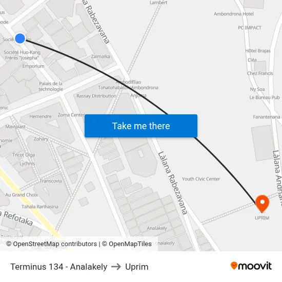 Terminus 134 - Analakely to Uprim map