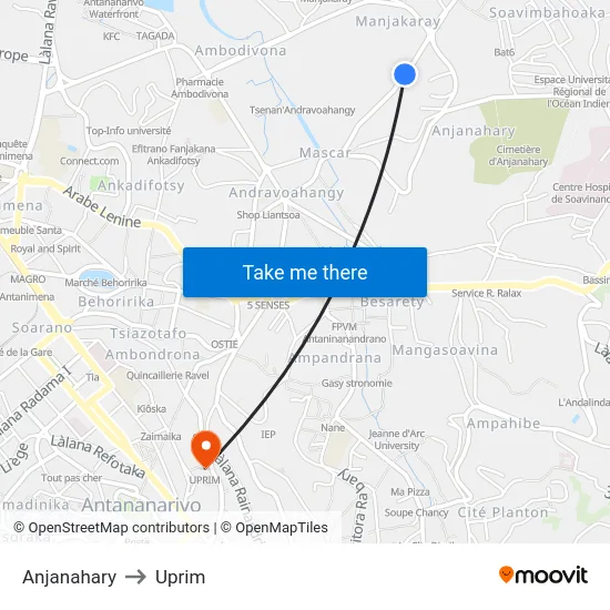 Anjanahary to Uprim map