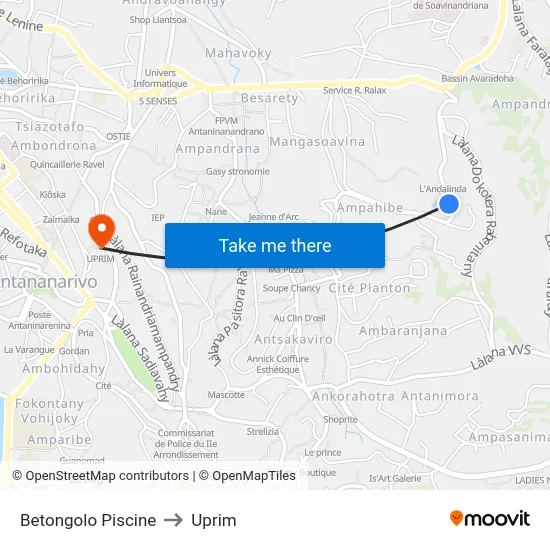 Betongolo Piscine to Uprim map