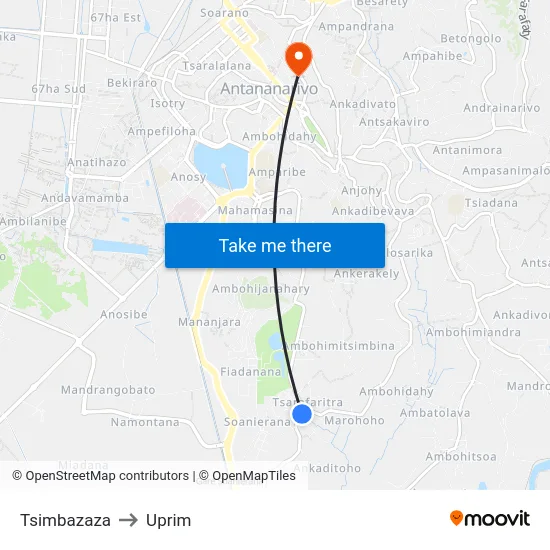 Tsimbazaza to Uprim map