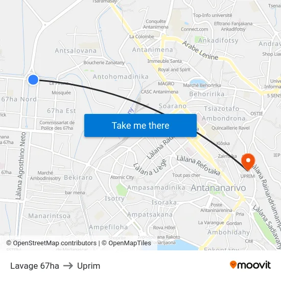 Lavage 67ha to Uprim map