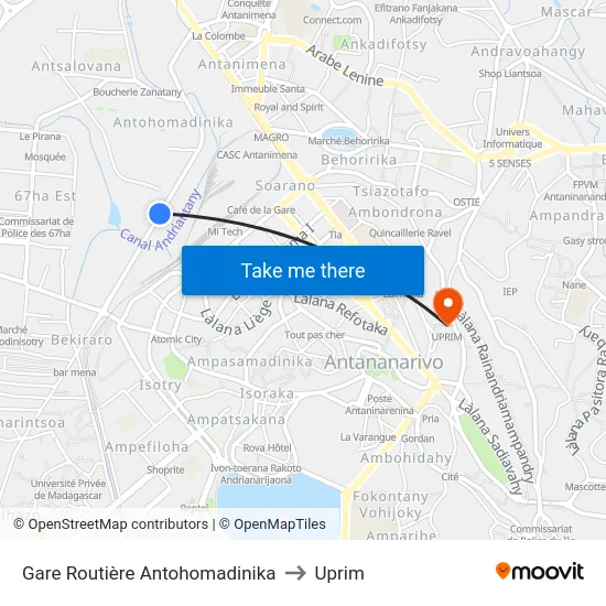 Gare Routière Antohomadinika to Uprim map