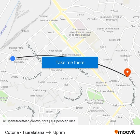 Cotona - Tsaralalana to Uprim map