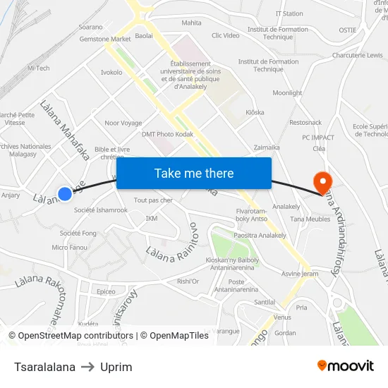 Tsaralalana to Uprim map
