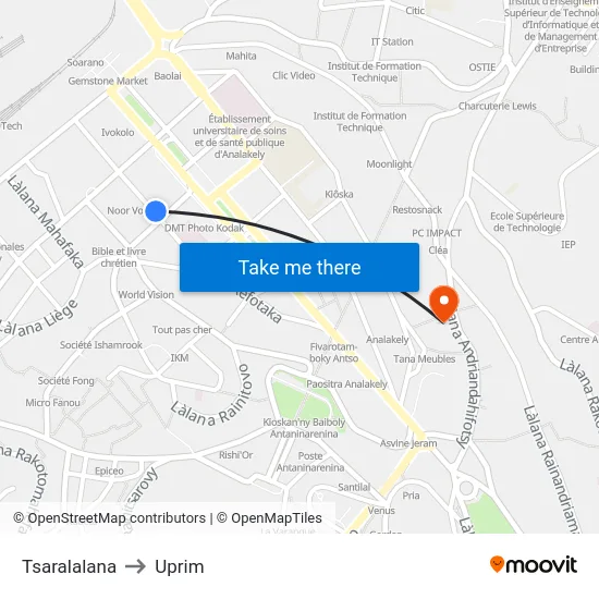 Tsaralalana to Uprim map