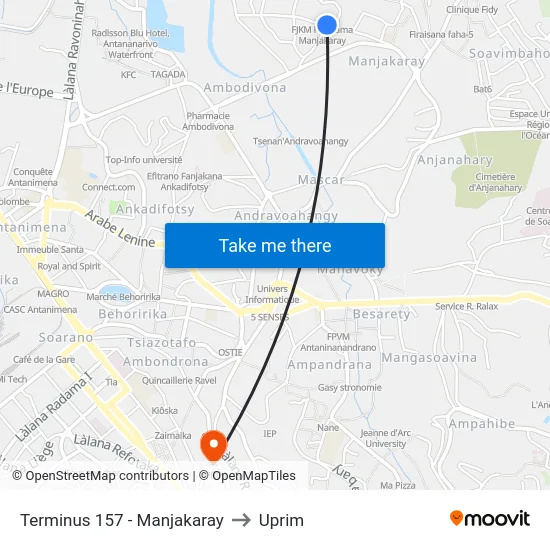 Terminus 157 - Manjakaray to Uprim map