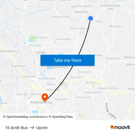 16 Arrêt Bus to Uprim map