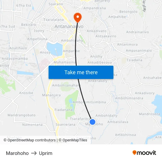 Marohoho to Uprim map