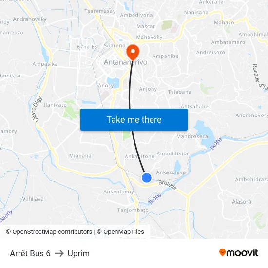 Arrêt Bus 6 to Uprim map