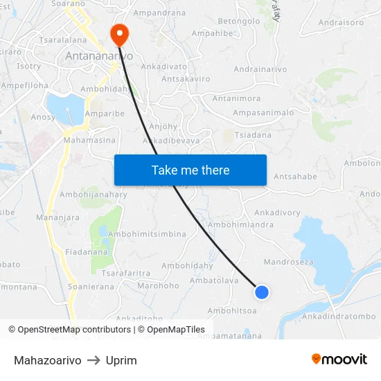 Mahazoarivo to Uprim map