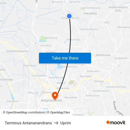 Terminus Antananandrano to Uprim map