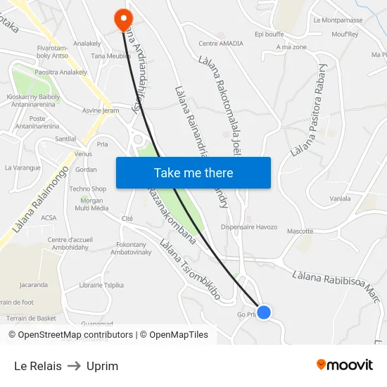 Le Relais to Uprim map