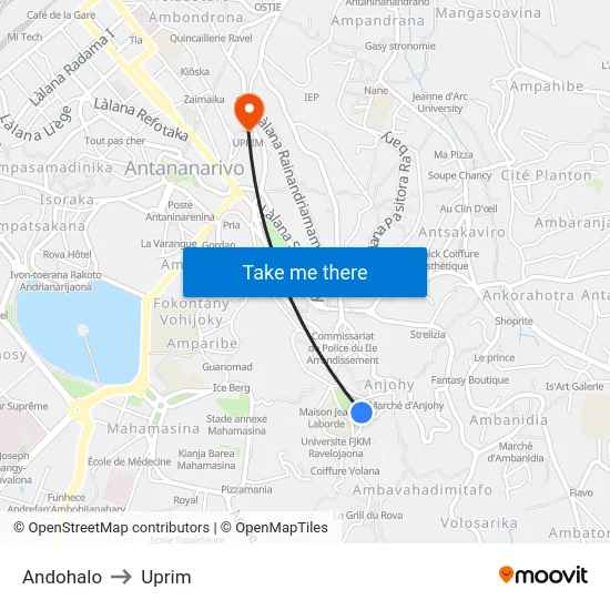 Andohalo to Uprim map