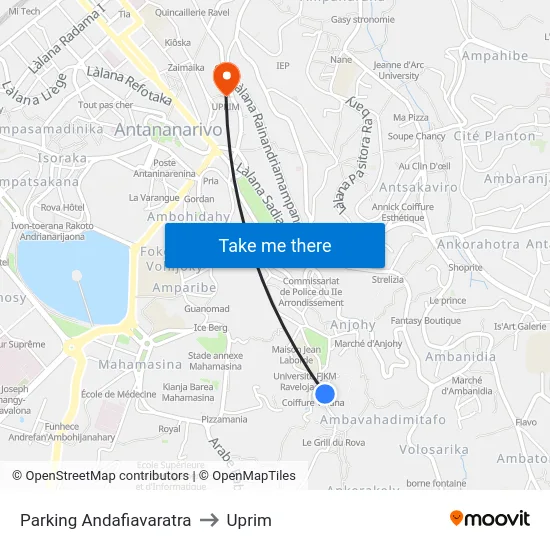 Parking Andafiavaratra to Uprim map