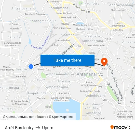 Arrêt Bus Isotry to Uprim map