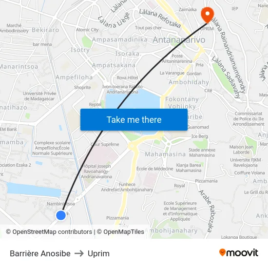 Barrière Anosibe to Uprim map