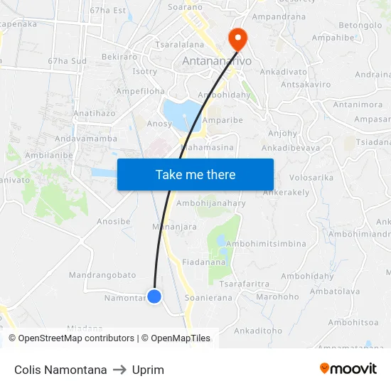 Colis Namontana to Uprim map