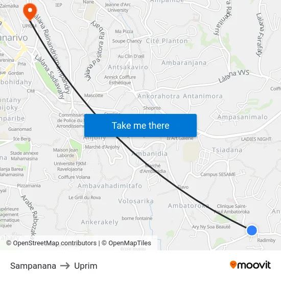 Sampanana to Uprim map